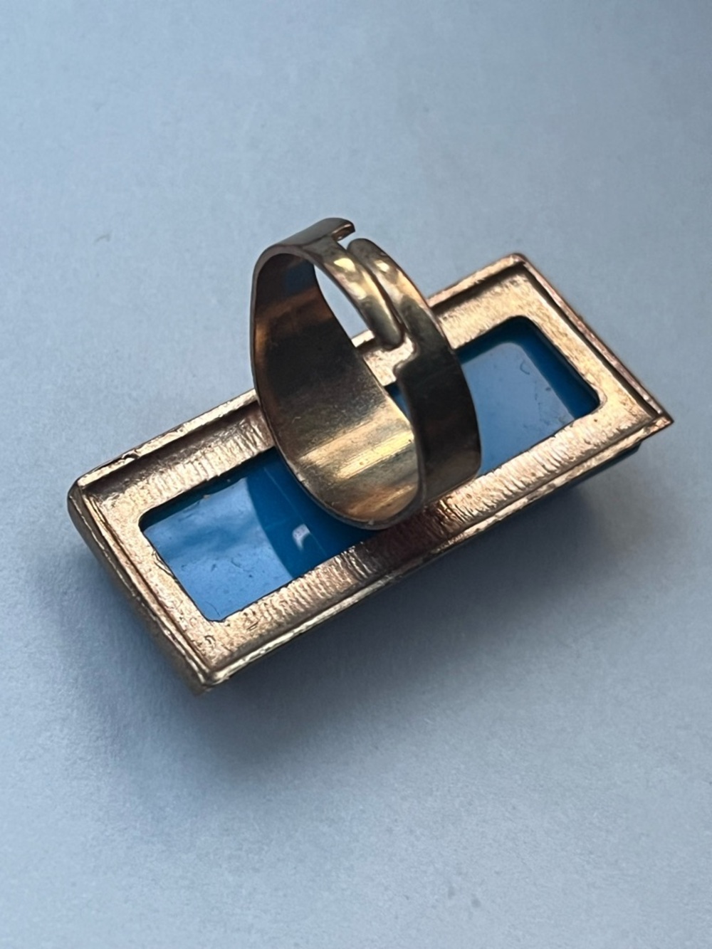 Bold Rectangular Blue Statement Ring - Picture 2 of 2